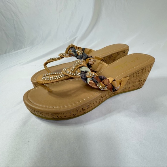 Glaze Tan Wedge Sandals with Cork Sole and Braided Strap NWOB - Picture 2 of 7